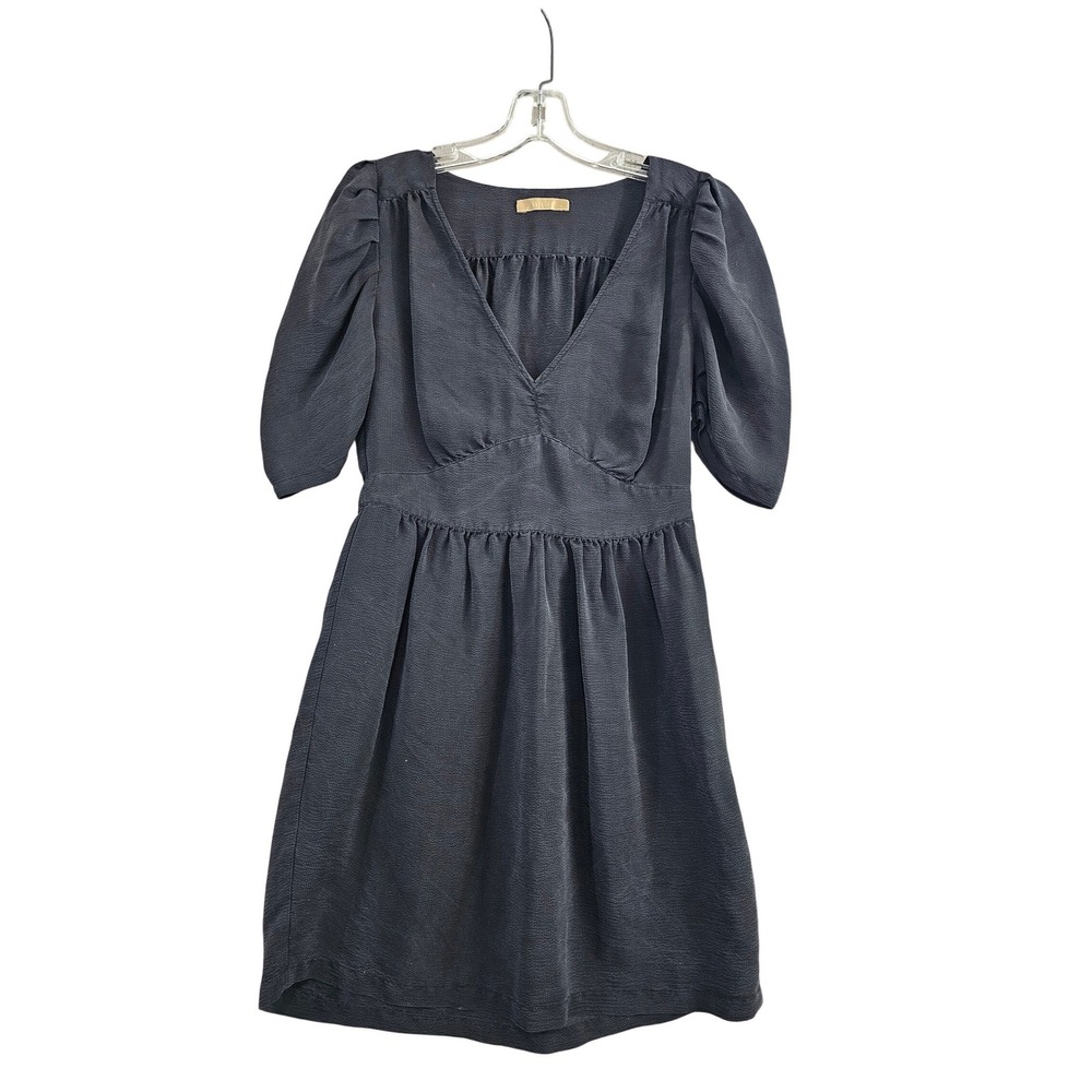 Sessun Milonga Dress Women S Black 100% Silk Puff Sleeve V-Neck Empire Waist EUC
